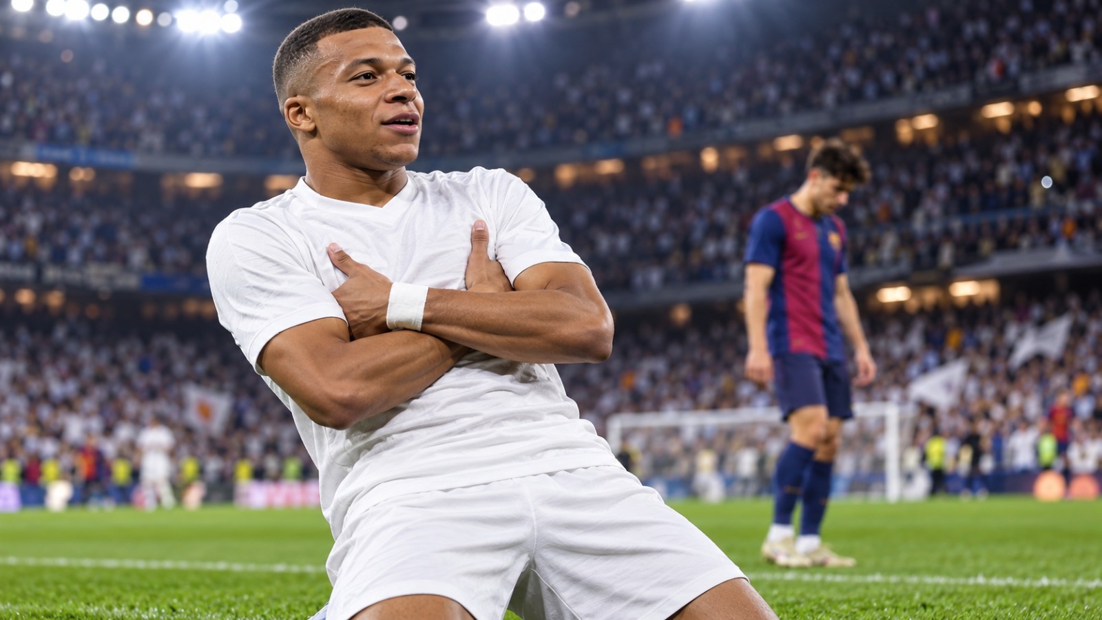 مبابي محتفلا بالفوز على برشلونة